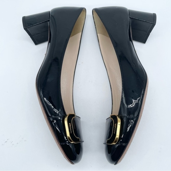 Prada Black Patent leather logo embellished block heel pumps EU37 - Picture 5 of 9